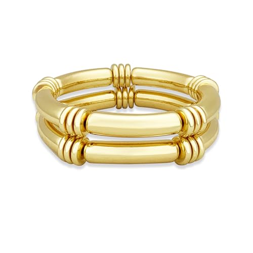 YBMYCM 5PCS Gold Chunky Bangles Bracelets for Women | 14k Gold Plated Stackable Layered Curved Bamboo Tube Stretch Bracelets Bangle Gift Jewelry - color: 2pcs G