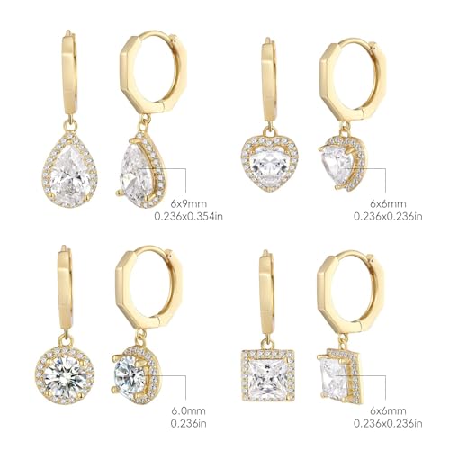 2-4 Pairs Dangle Drop Earrings for Women, 18K Gold Plated Cubic Zirconia Drop Dangle Huggie Hoop Earrings CZ Teardrop Hypoallergenic Jewelry - color: Yellow