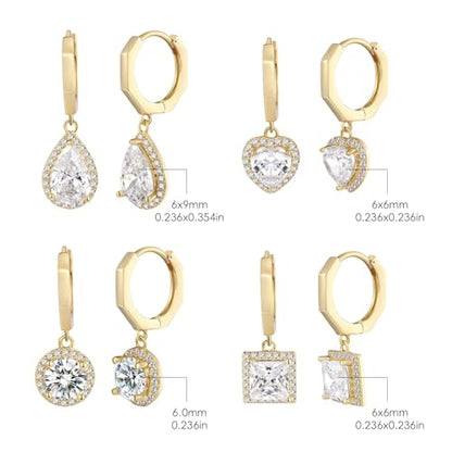 2-4 Pairs Dangle Drop Earrings for Women, 18K Gold Plated Cubic Zirconia Drop Dangle Huggie Hoop Earrings CZ Teardrop Hypoallergenic Jewelry - color: Yellow