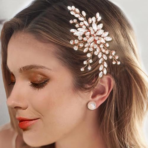 Bride Wedding Hair Comb Silver Crystal Hair Pieces Rhinestone Headpieces Bridal Hair Side Combs Hair Accessories for Women (C-Rose gold) - color: C-Rose gold