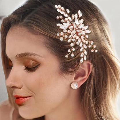 Bride Wedding Hair Comb Silver Crystal Hair Pieces Rhinestone Headpieces Bridal Hair Side Combs Hair Accessories for Women (C-Rose gold) - color: C-Rose gold