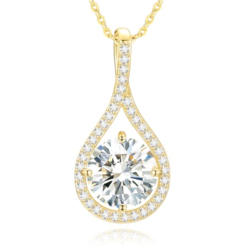 Moissanite Necklace Gift for Women, 925 Sterling Silver 18K White/Yellow Gold Vermeil 0.5-6.0CT Moissanite Pendant for Her, Anniversary Day, Birthday, Wedding - to My Wife, Mom - color: 18K YELLOW GOLD PLATED - S925, size: 6.0CT