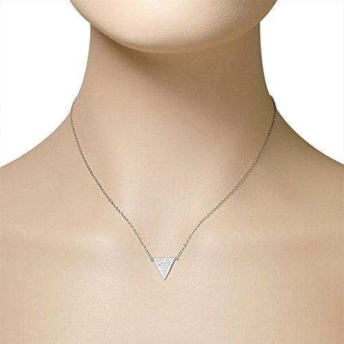 925 Sterling Silver White CZ Triangle Womens Pendant Necklace - color: Silver