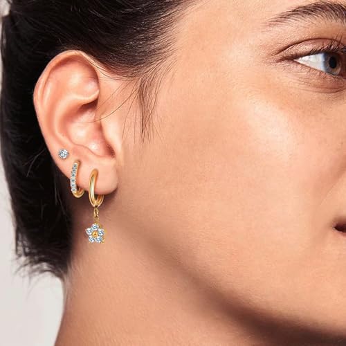 Surgical Steel Small Gold Huggie Hoop Earrings for Women Hypoallergenic - color: G-Plum Blossom