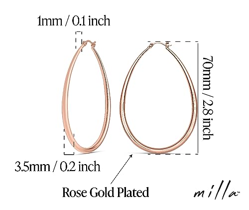 Milla Oval Hoop Earrings for Women | Elegant Polished 14K Gold, Rose Gold or Silver Plated Hoops with Secure Latch Closure, Hypoallergenic & Lightweight - color: Rose Gold Plated / 2.8 in - X-LARGE