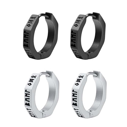 Aroncent 2-8Pcs Womens Mens Huggie Hoop Triangle Earrings Viking Runes Stainless Steel Ear Stud Novelty Black/Gold/Silver - color: F-Viking Geometric Earrings-2PCS