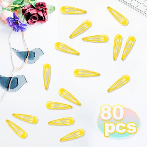ELANE 80 Pcs Metal Snap Hair Clips for Women,Small Snap Barrettes for Women Girls Thick Fine Hair (Yellow) - color: Yellow