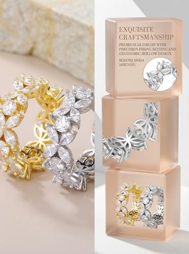 TOPGRILLZ Flower Band Rings for Women - 9 mm Cubic Zirconia Eternity Style Chunky Ring, Marquise and Round Stone, Fashion Jewelry Size 6-10 - color: Gold Tone
