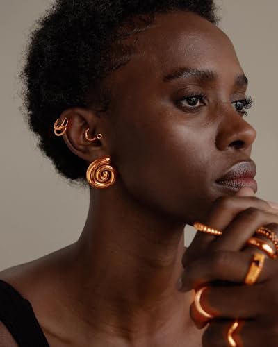Gold Chunky Earrings for Women Trendy, 14K Gold Plated Dainty Kont Earrings Statement Minimalist Hypoallergenic Stud Earrings - color: Kayla & Rose Gold