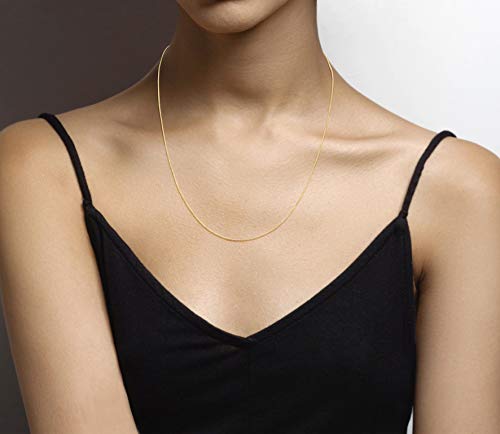 Miabella 925 Sterling Silver or 18K Gold Plated Italian 1mm Adjustable Solid Thin Bolo Box Chain Necklace for Women / 14-24 Inch Slider/Made in Italy - style: yellow-gold-plated-silver