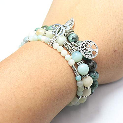 Tree of Life Yoga Healing Stone Bracelets,Multilayer Lotus Chakra Stone Reiki Bracelet Sets,Anxiety Crystal Natural Stone,for Women Stress Relief - style: Style 8 Amazonite + African Turquoise