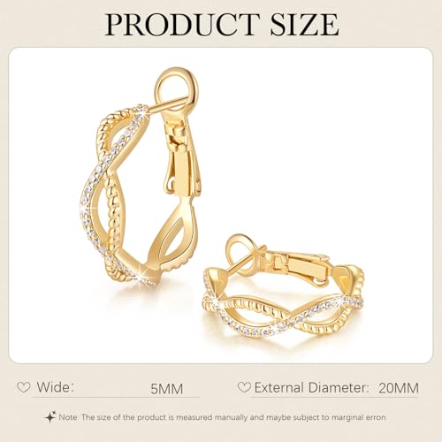 Gold Hoop Earrings for Women 14K Gold Earrings for Women | Twist CZ Gold Hoop Earrings 14K Gold Hoop Earrings Hypoallergenic Lightweight Gold Hoop Earrings for Women 20/25/30/40/50mm - size: 20MM