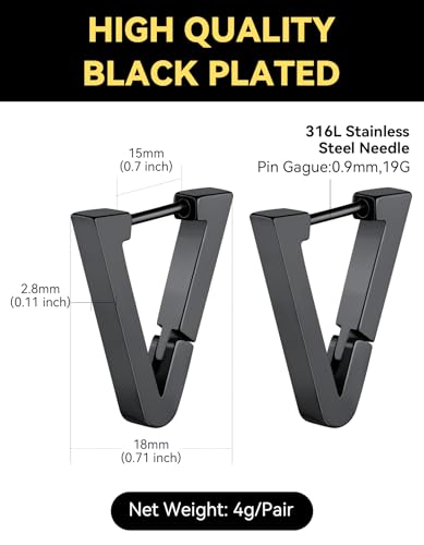 ChainsHouse Stud Earrings for Men Women,316L Stainless Steel/14K Gold/Black Plated Metal, Punk Hypoallergenic Surgical Huggie Hoop Earrings Mens Jewelry Piercing Hoop Earrings - style: A: Black-Triangle(1 Pair)