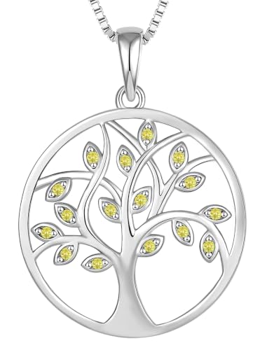 YL 925 Sterling Silver Tree of Life Necklace for Women Round Tree Pendant Birthstone Jewelry for Mom - color: 11-topaz-Nov