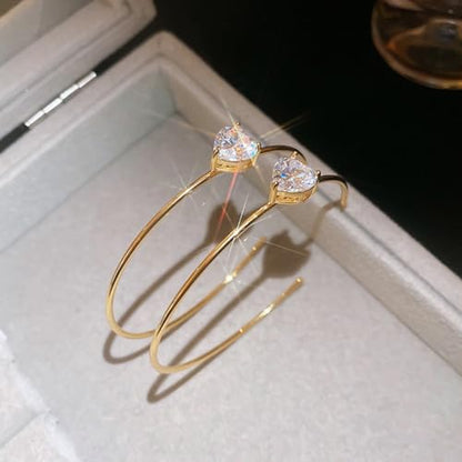 OwMell Large Hoop Earrings for Women 925 Sterling Silver Post 14K Gold Plated Big Hoops Earrings Trendy Pearl Cubic Zirconia Hoop Earrings - color: Clear Gold