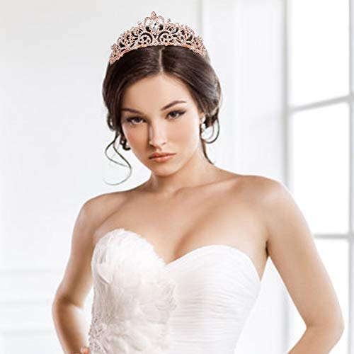 COCIDE Tiara Crystal Crowns Princess Rhinestone Crown with Combs Bride Headbands Bridal Wedding Prom Birthday Party Hair Accessories Jewelry for Women Girls (Rose Gold) - color: TE Rose Gold+Clear