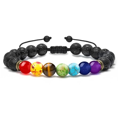 M MOOHAM Mens Bracelet - Beaded Natural Stone 8mm Tiger Eye Matte Agate Lava Rock Bracelets for Men Teen Boys Grandpa Dad Birthday Gifts Jewelry - style: Chakra&Lava Rock Bracelet