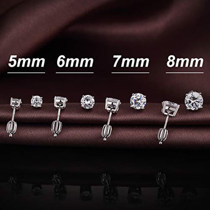 Jiamiaoi Stud Earrings Screw Back Sterling Silver Cubic Zirconia Stud Earrings Set 4 Millimeters-8 Millimeters Nickle Free Hypoallergenic Earring Studs - color: H-Lantern Backs Round, size: 7mm