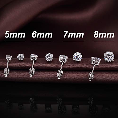 Jiamiaoi Stud Earrings Screw Back Sterling Silver Cubic Zirconia Stud Earrings Set 4 Millimeters-8 Millimeters Nickle Free Hypoallergenic Earring Studs - color: H-Lantern Backs Round, size: 6mm