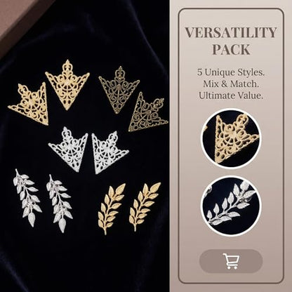 5 Pairs Shirt Collar Pins Vintage Collar Brooch Set Gold Silver Hollow Pattern Triangle Leaf Lapel Pin for Women Men Cardigan Sweater Accessories Gift