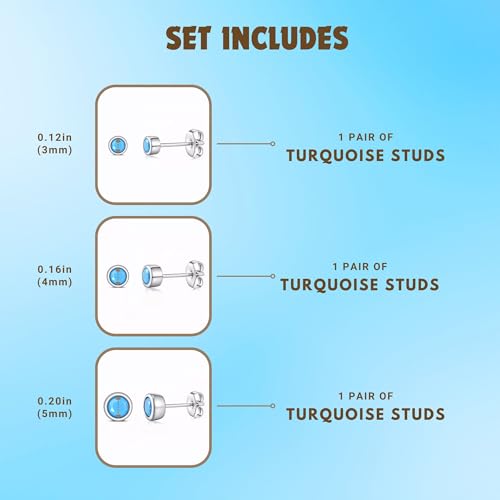 3 Pairs Mini Hoop Earrings Set Turquoise Cubic Zirconia Huggie Hoop Cartilage Earring Ear Cuff for Women (Turquoise/CZ) - color: *Turquoise-D