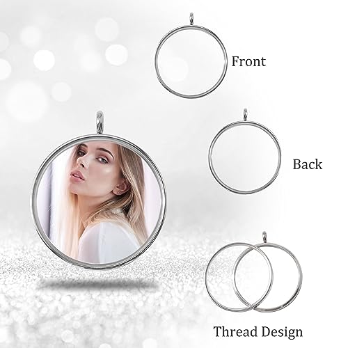 WANDIC Silver Photo Charms, 4 Pcs Screw Thread Round Memory Locket Pendants, Bridal Wedding Bouquet Frame for Bouquet Decoration, Key Chain, Necklace Making, 35mm - size: 35mm
