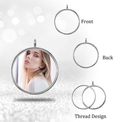 WANDIC Silver Photo Charms, 4 Pcs Screw Thread Round Memory Locket Pendants, Bridal Wedding Bouquet Frame for Bouquet Decoration, Key Chain, Necklace Making, 35mm - size: 35mm
