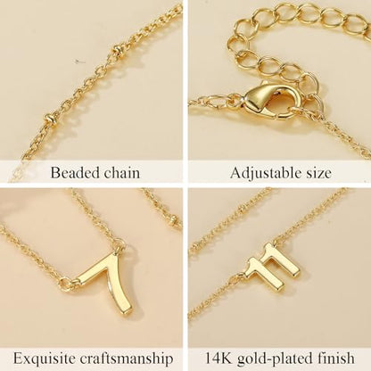 Number Necklace for Women, 14K Gold Plated Layered Chain Number Pendant Jewelry Gifts for Sister Mom Girlfriend Daughter - style: Number-16