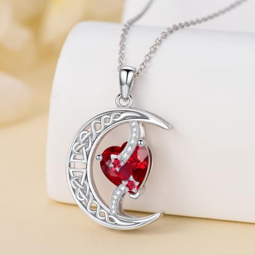 TOUPOP Moon and Star Birthstone Necklace for Women 925 Sterling Silver Celtic Moon Jewelry Birthday Mothers Day Gifts for Mom Wife Her - color: 01-January-Garnet