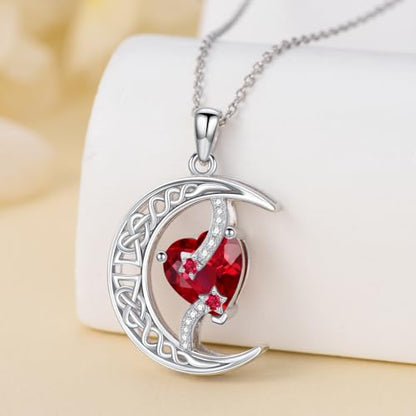 TOUPOP Moon and Star Birthstone Necklace for Women 925 Sterling Silver Celtic Moon Jewelry Birthday Mothers Day Gifts for Mom Wife Her - color: 01-January-Garnet