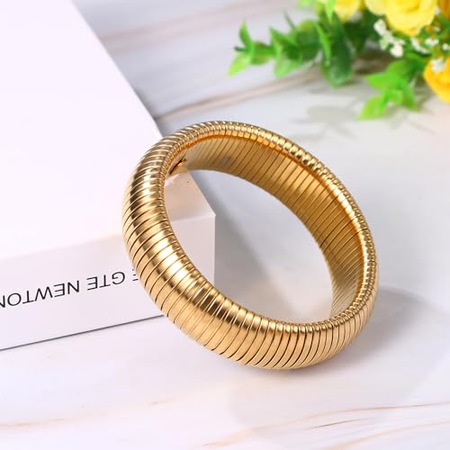 NMQLX Women's Elastic Bangle Bracelets: Stainless Steel Gold Chunky Wristband Bracelets - color: Gold - 20mm