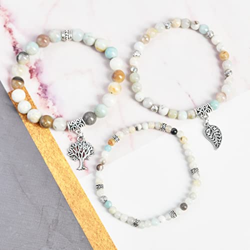 YGLINE Tree of Life Yoga Healing Stone Bracelets,Multilayer Lotus Chakra Stone Reiki Bracelet Sets,Anxiety Crystal Natural Stone,for Women Stress Relief - color: Amazonite-3w