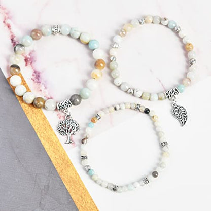YGLINE Tree of Life Yoga Healing Stone Bracelets,Multilayer Lotus Chakra Stone Reiki Bracelet Sets,Anxiety Crystal Natural Stone,for Women Stress Relief - color: Amazonite-3w