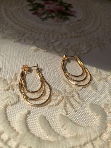Tassel Earrings for Women Gold Plated Silver Chain Earrings Dainty Minimalist Dangle Drop Studs - color: E-Gold with Three Chains