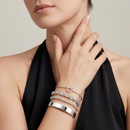 925 Sterling Silver Bracelets for Women Stack, Trendy Tennis Bangle Cuff Jewelry Set 14K Gold Plated, Adjustable Bracelet Set for Wrist Essentials, Women Fashion Watch Band Acecessories - style: Braccelet_4pcs_03Silver
