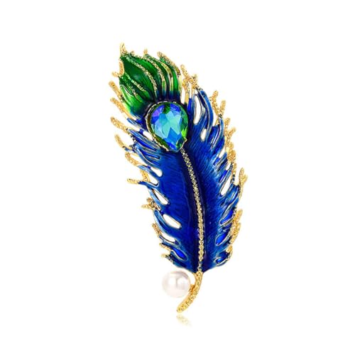 Rhinestone Feather Brooches for Women Men,Vintage Animal Peacock Pin Gold/Silver/Blue/ Crystal Diamond Lapel Pins Fashion Enamel Feather Leaf Brooch Elegant Dress Coat Pin Decor Wedding Christmas Birthday Jewelry - color: Blue
