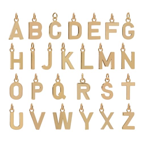 18K Gold Filled A-Z Alphabet Letters Charms,26Pcs Initial A-Z Alphabet Charms,Bracelet Necklace Earrings Charms for DIY Jewelry Making - color: Gold