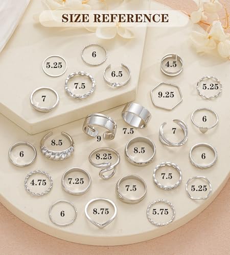 YEEZII 25 Pcs Gold Knuckle Rings Set for Women, Cute Stackable Finger Midi Rings, Dainty Gold Chunky Stacking Statement Womens ring pack - color: Silver-A-25 Pcs