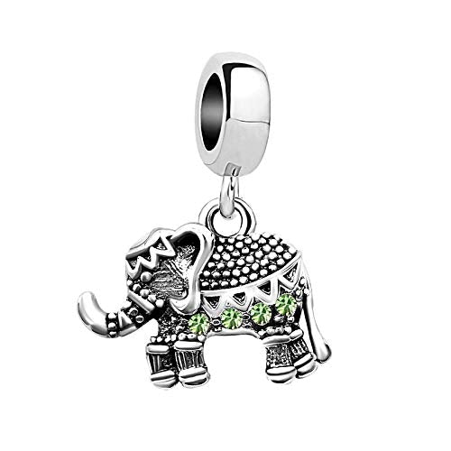 KunBead Elephant Birthstone Dangle Bead Birthday Charms Compatible with Pandora Bracelet for Women - color: August