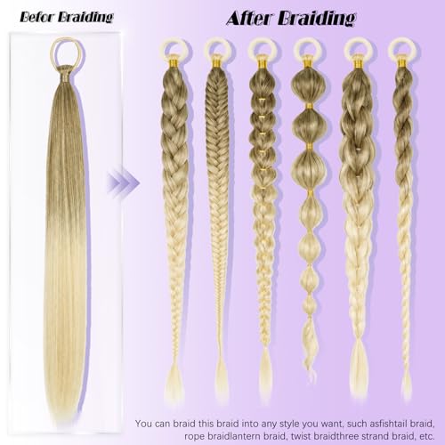 Ombre Blonde Ponytail Extension with Hair Tie DIY Braided Ponytail Extension for Woman 2 PCS Warp Around Yaki Straight Sleek Hairpieces Light and Soft Fluffy Stayle Ponytail for Women Daily Party Use - color: Ombre Mixed Blonde