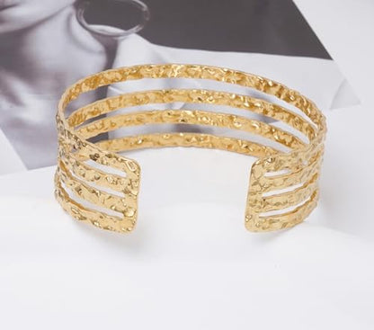 Multi-Layer Cuff Bracelet for Women Cross Wire Bracelets Open Wide Cuff Gold Bangle Bracelet - color: Gold 3