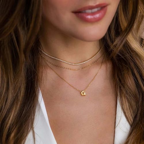 Initial Necklaces for Women Bubble Gold Silver Letter Necklace Dainty Personalized Charm Pendant Name Necklace Cute Non Tarnish Fashion Accessories Teen Gift Trendy Stuff Jewelry Gifts - color: Gold, style: G