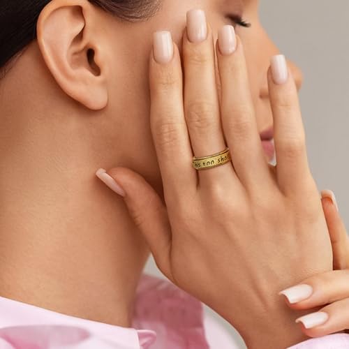 Fidget Spinner Ring for Women - THIS TOO SHALL PASS Stainless Steel 18K Gold Plated Anxiety Rotating Inspirational Ring for Stress Relief, Thumb Hope Rings Jewelry Gift for Women Men - color: Gold