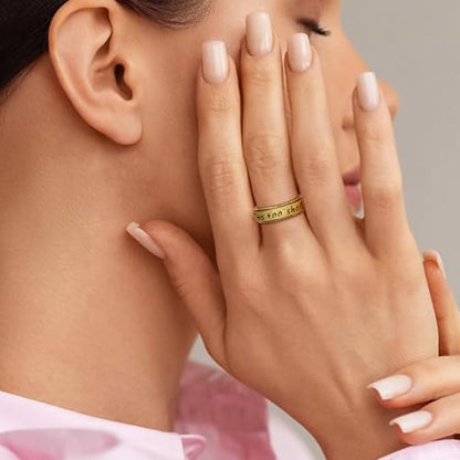 Fidget Spinner Ring for Women - THIS TOO SHALL PASS Stainless Steel 18K Gold Plated Anxiety Rotating Inspirational Ring for Stress Relief, Thumb Hope Rings Jewelry Gift for Women Men - color: Gold