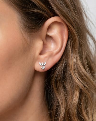 Flat Back Earrings for Women Cartilage Helix | Comfortable Dainty Cute Dragon Bee Bird Phoenix Dragonfly Cute Animal Leaf Spiral Rhombus Design Flatback Stud Earrings - color: silver phoenix