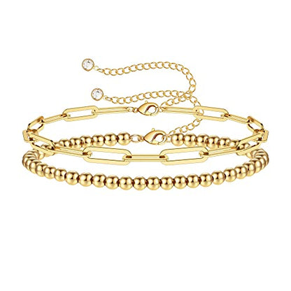 Gold Bracelets Set for Women Trendy, 14K Real Gold Plated Jewelry for Women Dainty Chain Bracelet Stack, Non Tarnish Gold Stackable Bracelets Pack Fashion Accessories Gifts - color: Style2-gold
