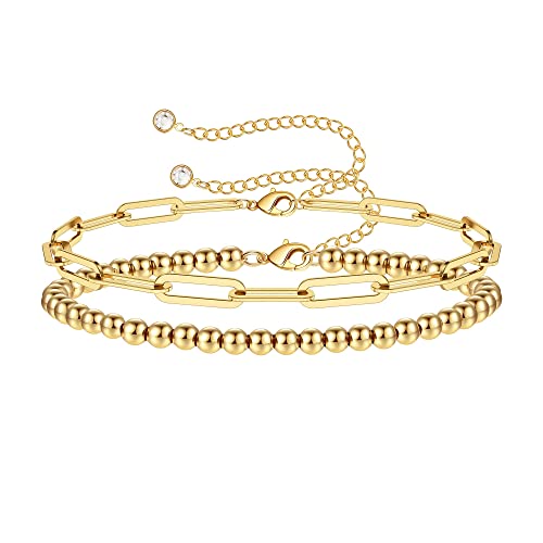 Gold Bracelets Set for Women Trendy, 14K Real Gold Plated Jewelry for Women Dainty Chain Bracelet Stack, Non Tarnish Gold Stackable Bracelets Pack Fashion Accessories Gifts - color: Style2-gold