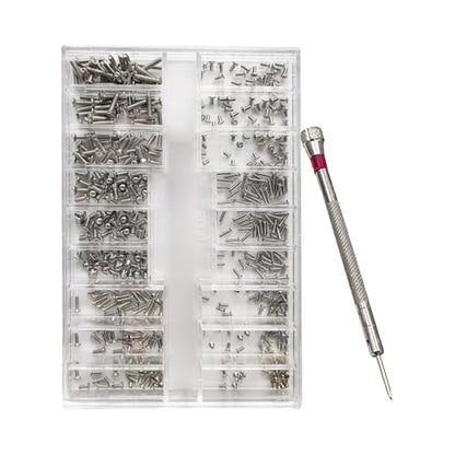 500-Piece Silver Micro Screw Repair Kit 18-Size Stainless Steel Tiny Screws with Screwdriver for Glasses, Watches, Jewelry & Electronics