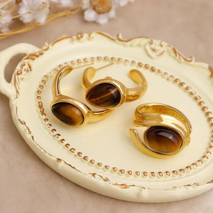 Jean Beau Chunky Gold Statement Dome Rings for Women, Exaggerated Thick Bold Open Finger Ring Prom Fashion Jewelry Gift