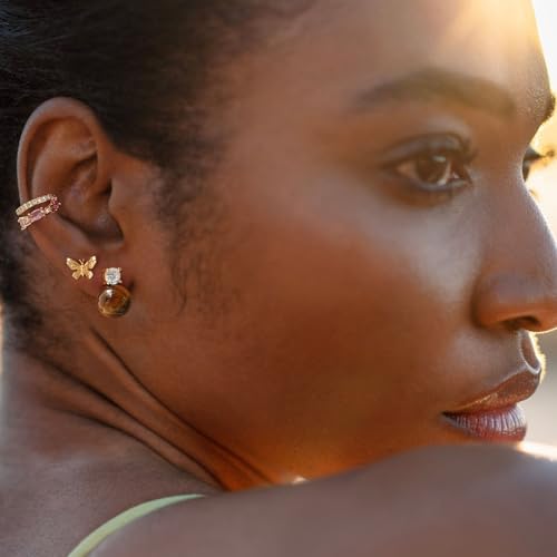 MYEARS Women Ear Cuff Earrings Gold Non Pierced Cartilage Clip on Open Wrap Split Double Hoop 14K Small Simple Hypoallergenic Everyday Jewelry - style: Pink / Pair
